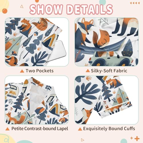 senya Picnic Fox Satin Summer Pajama Sets Silk Short Sleeve Button Down Sleepwear3