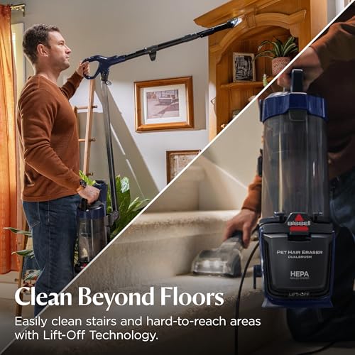 Image of Bissell Pet Hair Eraser DualBrush Upright Vacuum with Two Brush Rolls, DualBrush Self-Cleaning Technology, HEPA Sealed Allergen System, Bright FurFinder Headlights, Lift-Off Pod, 42943