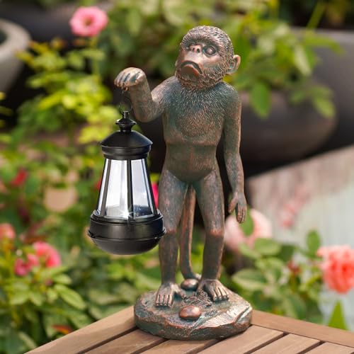 Tiejiajiang Garden Statue Monkey Figurine - Monkey Decor with Solar Powered Led Lights for Patio Lawn Balcony Yard - Ideal Gift for Women Moms Grandma Housewarming (Copper)