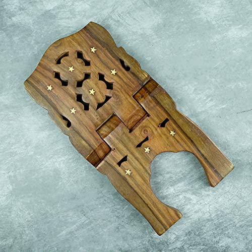 Image of Naayaab Craft Handmade & Handcraft Sheesham Wooden Book Holder Display Stand Folding Religious Prayer Free Reading Stand with Intricate Carvings, Rehal for Religious Holy Books - Size (12 Inch)