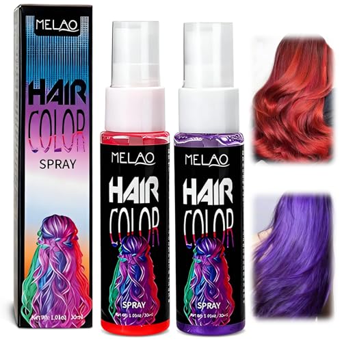 2×30ml Spray Colorante Temporal Para El Cabello,lavable Tinte para el cabellos spray,sprays de color cabello,Perfecto Fiestas,color temporal,lavable(Morado + Rojo)