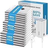Mapambo Vacuum Storage Bags with -60000Pa USB Pump, 15 Pack Vacuum Seal Bags for Clothing Travel in 3 Sizes, Travel Vacuum Bags with Pump, Saving up to 80% of Luggage Space (15 Combo Size)