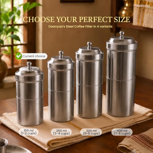 Image of Premium Stainless Steel Coffee Filter 150 ML Capacity, South Indian Drip Coffee Maker | Madras Kaapi Maker Small Size for 1-2 Cups, Reusable Filter | Authentic South Indian Brewing