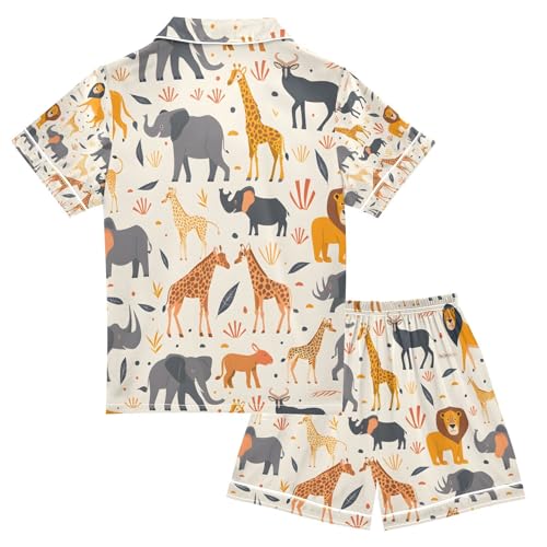 senya Lion Elephant A Satin Summer Pajama Sets Silk Short Sleeve Button Down Sleepwear2