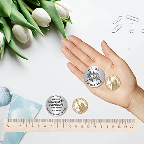 CREATCABIN Sunflower Pocket Hug Token True Friends Keepsake Stainless Steel Double Sided Think of You Gifts with PU Leather Keychain for Friends Birthdays Friendship Long Distance Gifts 1.2 x 1.2 Inch - Image 4
