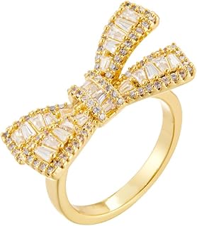 Elegant Crystal Bow Statement Ring for Women Cubic Zirconia Open Wedding Band Ring Engagement Eternity Rings Wrap Finger Rings