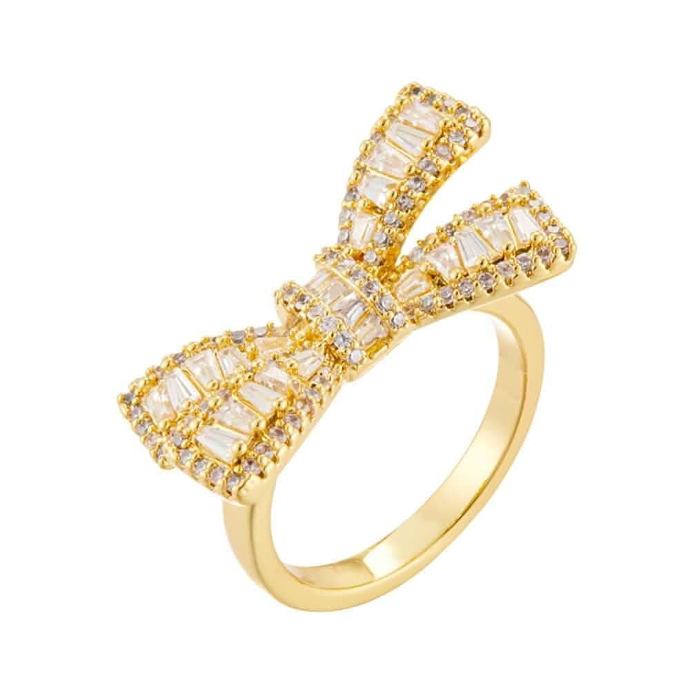 Kokoma Elegant Crystal Bow Statement Ring for Women Cubic Zirconia Open Wedding Band Ring Engagement Eternity Rings Wrap Finger Rings