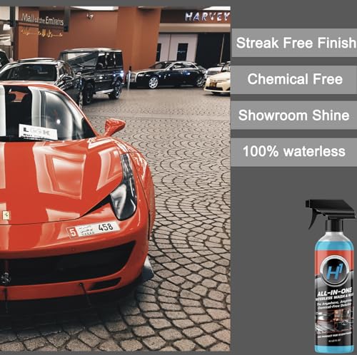 Hyper One Waterless Car Wash and Wax Spray, 16 fl oz, High Glossy Spray Wax for Car Interior and Exterior Detailing, Quick Detailer Spray for Motorcycle, SUVs & More - 8 Small Car Wash Capacity