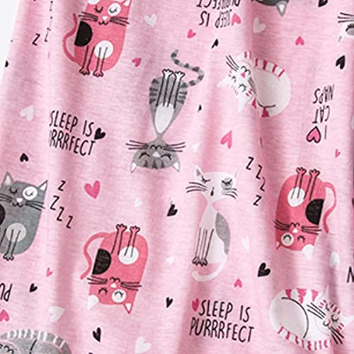 Zando Womens Nightgowns Cotton Night Gown For Ladies Long Sleevess Nightgown Women's Sleepshirts Plus Size Sleepwear Night Dress Christmas Pajamas For Women Sleep Shirts Long Pink Cat X-Large #TOP5