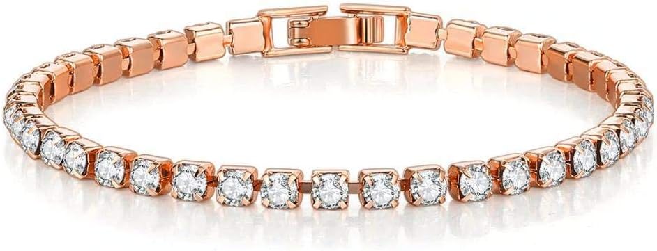 Caratcube Rose Gold Swarovski Austrian Crystal 18K Platinum Plated Cubic Zirconia Tennis Bracelet for Women(CTC - 136)