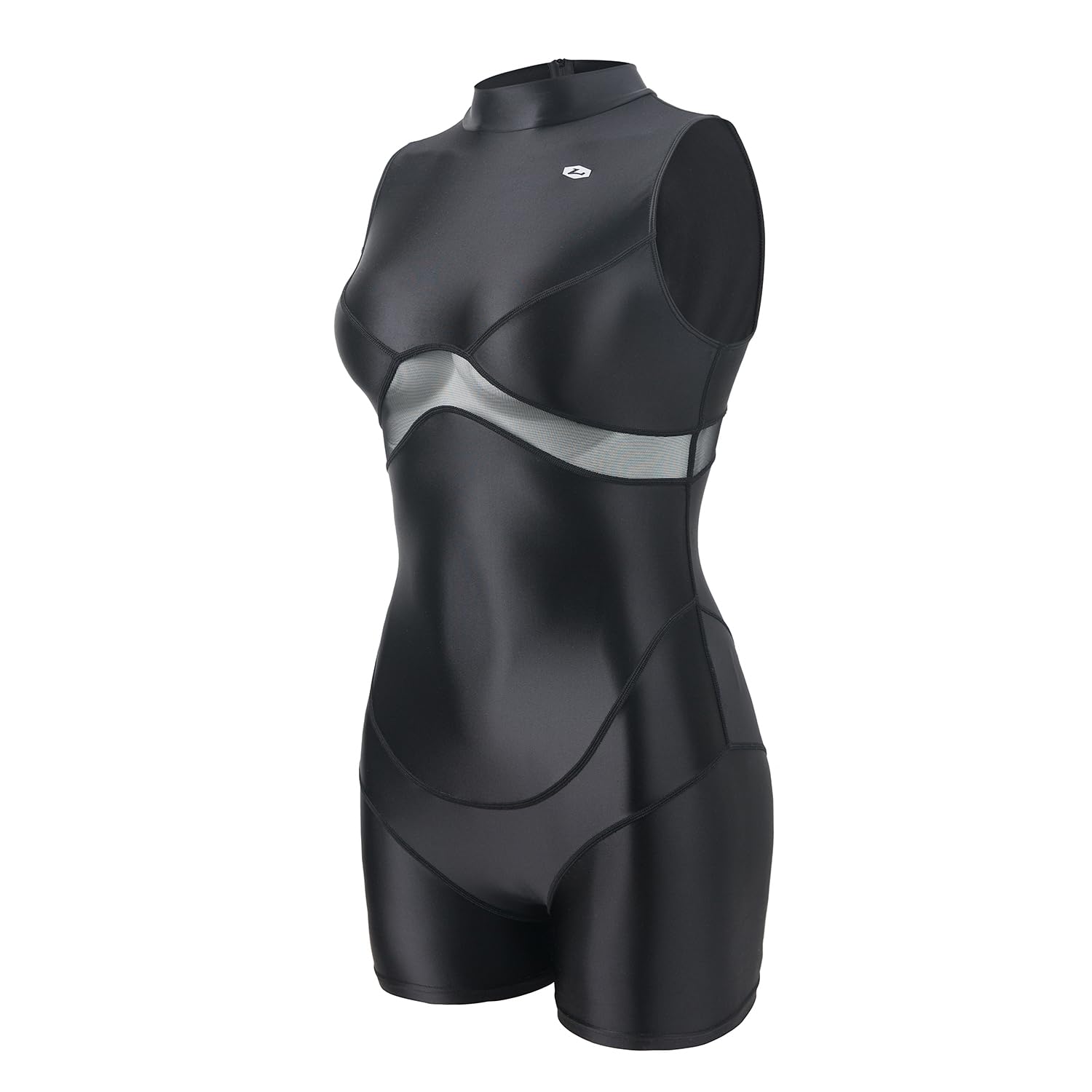 LEOHEX Body brillant pour femme avec col montant et empiècement en maille filet pour yoga, danse, gym, rave