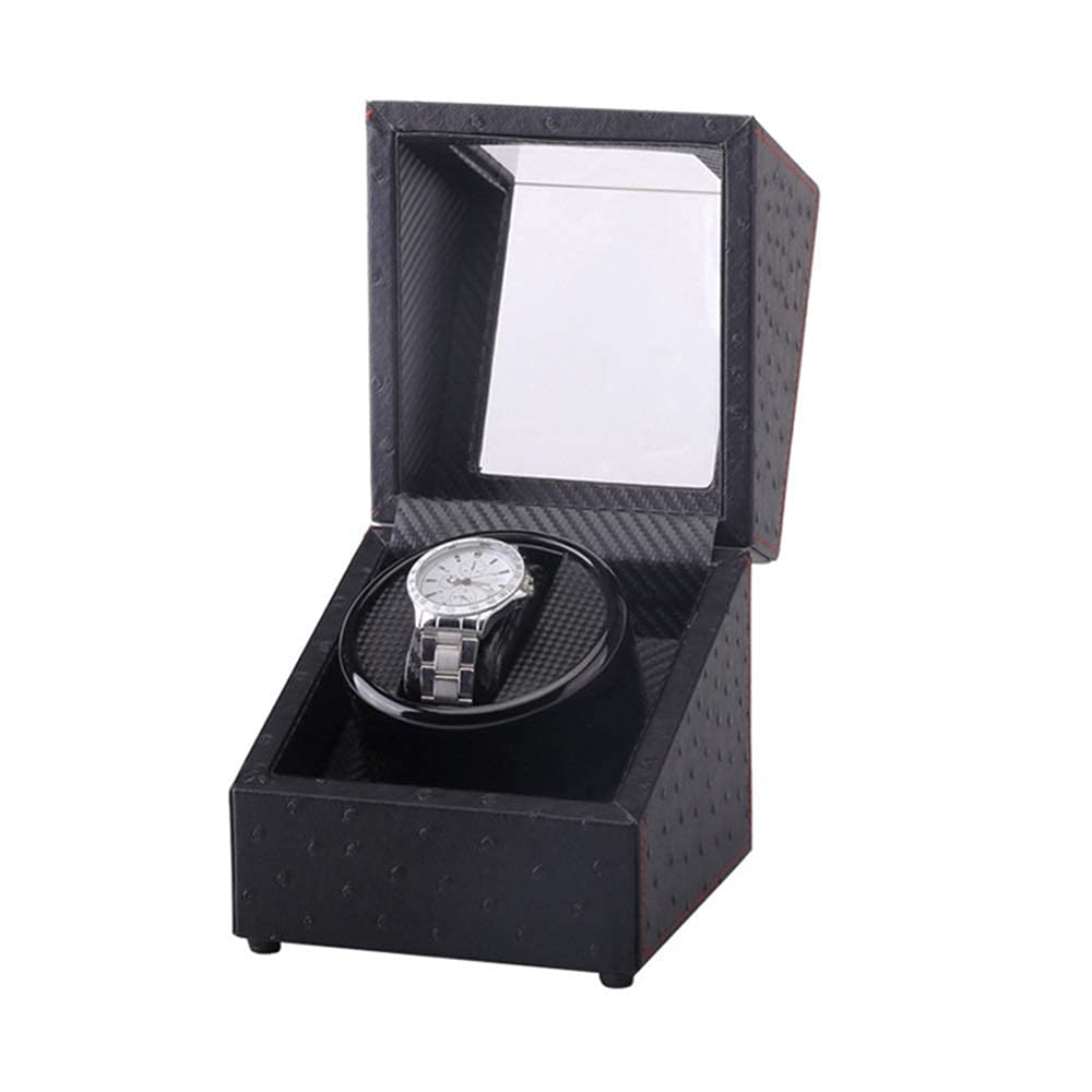 Xiaoxu Remontoir Automatique pour Montres, Cuir PU Noir en Fibre de Carbone, Moteur Ultra Silencieux, Coussins Souples