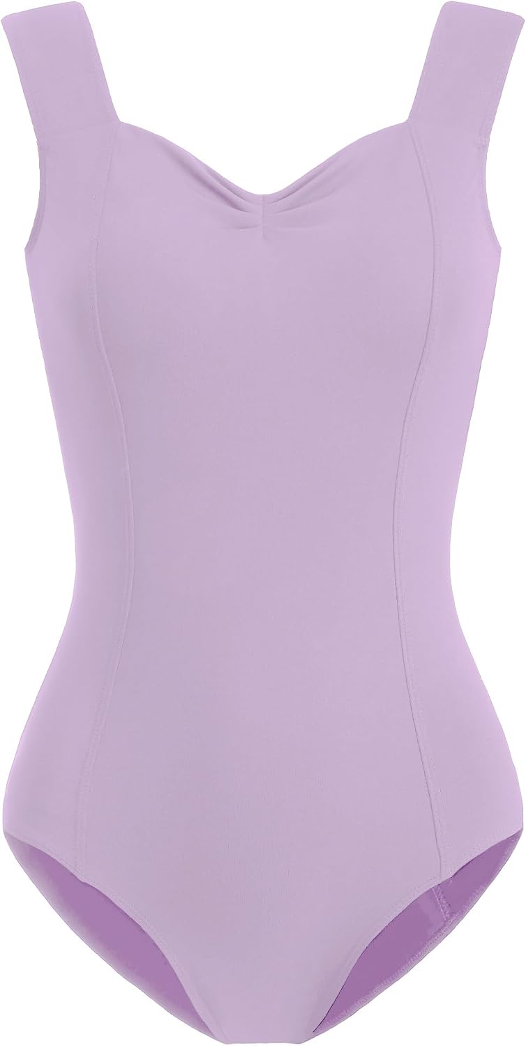 HROYL Women's Wide Strap Ballet Leotards, Tank Leotard with Princess Neckline Dance Bodysuit Top for Gymnastics Performance
