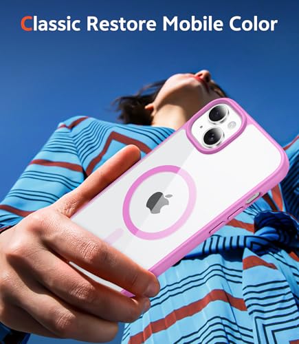Image of FNTCASE for iPhone 14 Plus Case: Clear Magnetic Phone Cases Compatible with Magsafe Slim Anti Yellowing Military Grade Drop Protection Rugged Protective Transparent Cell Phone Cover (B-Pink)