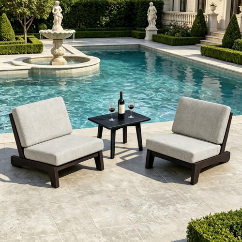 Image of Pia Ricoo 3 Piece Patio Bistro Set with Patio Chairs and Table, Heavy Duty Wood Patio Furniture Set, All-Weather Outdoor Chairs for Balcony, Deck, Poolside, Porch - Light Camel /Dark