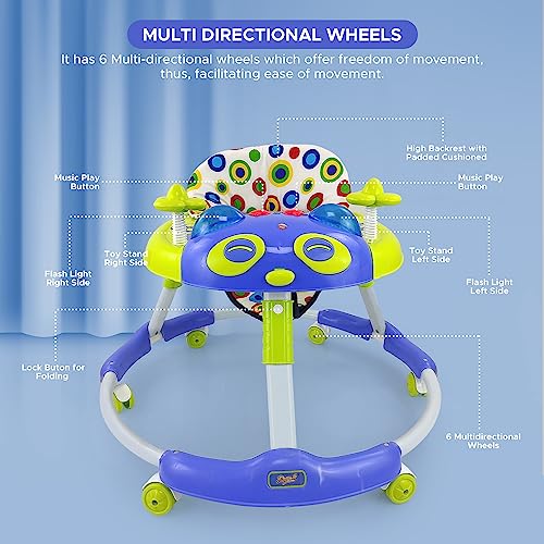 Image of Dash Kitty Baby Walker with Music with Rotation Wheels & High Back Rest (Green)