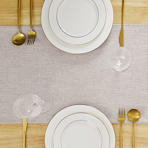 Hiasan Large Faux Linen Table Runner - Wrinkle And Stain Resistant Farmhous Washable Tablerunnr For Kitchen Dining Room Holiday Table Cover For Outdoor Party Dinner, Stone, 14 X 132 Inch #TOP3