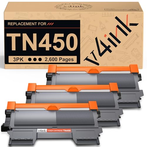 v4ink 3PK Compatible TN450 Toner Cartridge Replacement for Brother TN450 TN420 Toner Cartridge Black High Yield Use for HL-2240d HL-2270dw HL-2280dw MFC-7360n MFC-7860dw IntelliFax 2840 2940 Printer