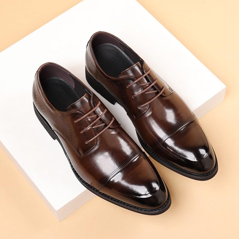 Formal Business Suit Tuxedo Shoes Men's Genuine Leather Lace Up Oxfords Comfort Wide Round Toe Non-Slip Dress Shoes 7