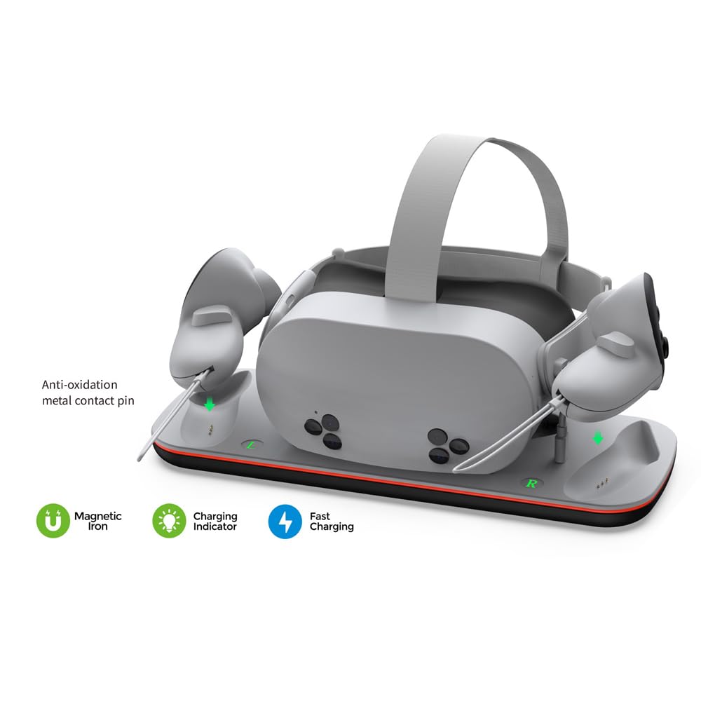 Station d'accueil pour Meta Quest 3S, Station de Charge magnétique pour Quest 3S VR, Charge Rapide pour Le Casque et Les contrôleurs, avec 2 Batteries Rechargeables.