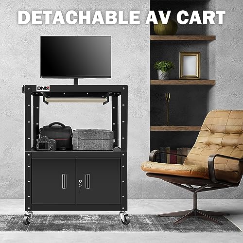 Image of DNA Motoring Steel AV Cart with Extra Storage Cabinet, 30.8 inch x 18 inch x 22 inch-42 inch Height Adjustable Rolling Projector Utility Cart, TOOLS-00293