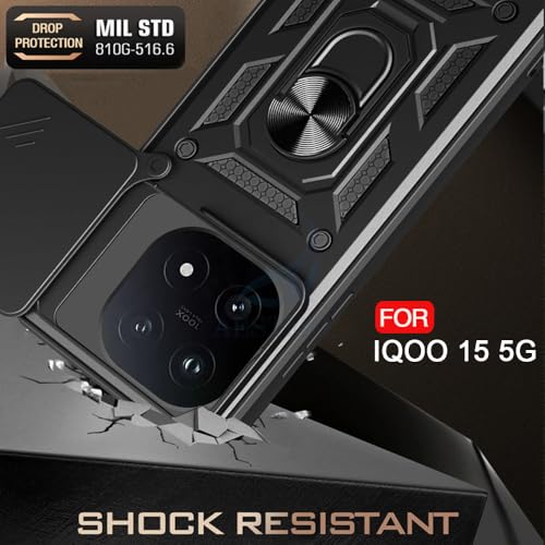Image of AESTMO Tough Armor iQOO 15 5G Bumper Back Case Cover | Ring Holder & Sliding Camera Shield Cover | 360 Degree Protection Back Case Cover for iQOO 15 5G (Black)