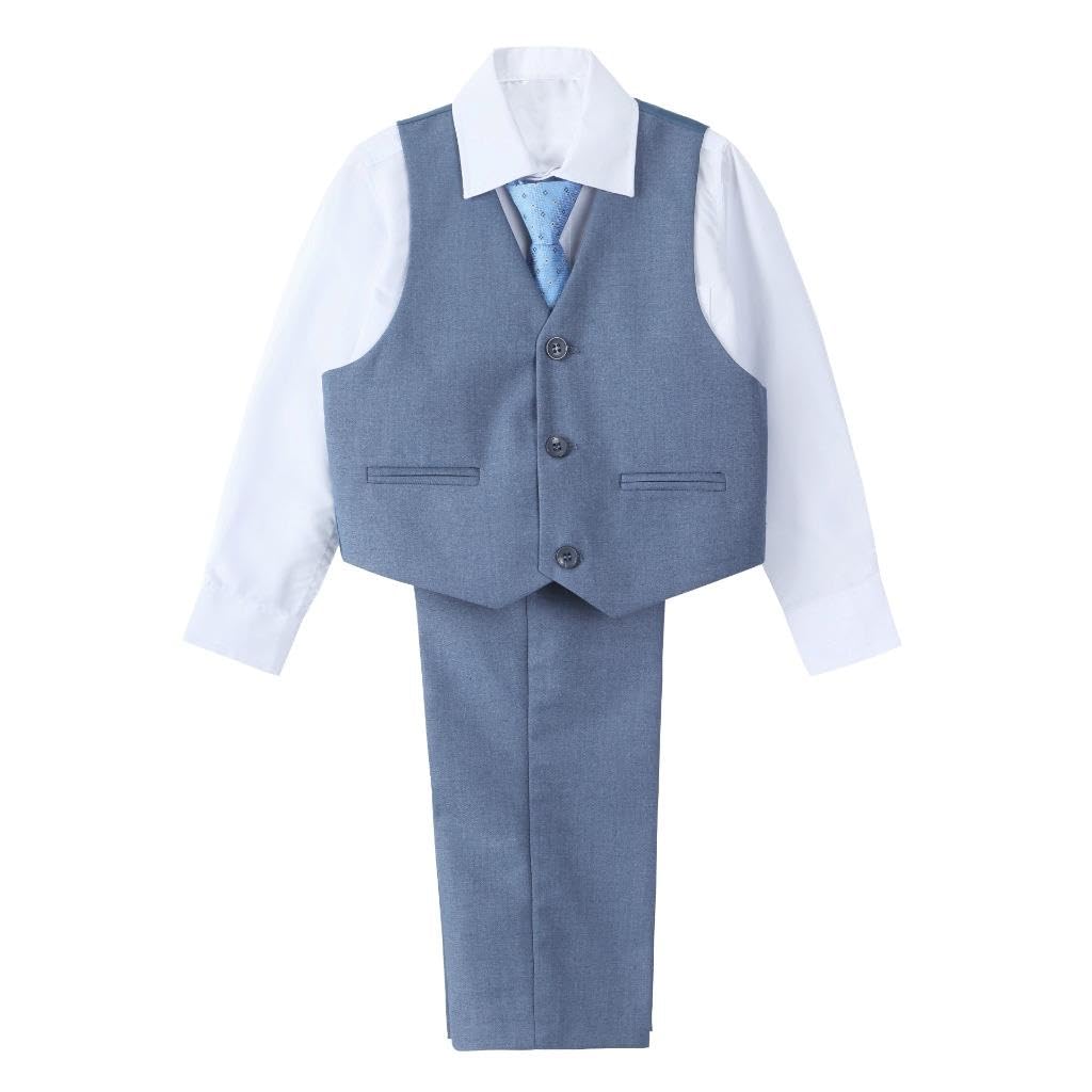 Lito Angels Completo Elegante per Bambino, 5 Pezzi (Giacca, Gilet, Camicia, Cravatta, Pantaloni), vestibilità Slim, Blu/Navy/Nero, Taglie 2-13 Anni