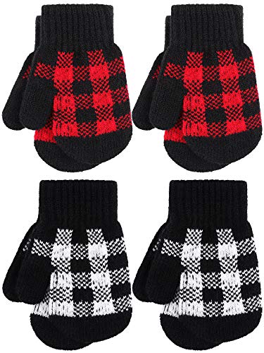 Motarto 4 Pieces Baby Knitted Mittens Toddler Winter Gloves Thick Warm Gloves Buffalo Plaid Gloves for Baby Boys and Girls