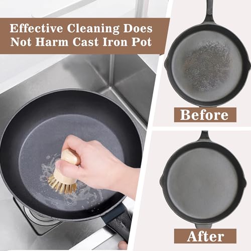 Image of Cast Iron Scrubber Cleaner with Brass Bristle, 3 Pack Natural Bamboo Handle Copper Scrubber Cleaner for Cast Iron Woks Skillets Pans Pots Table Top BBQ Grills