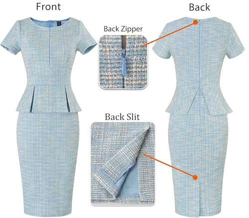 Image of VFSHOW Womens Work Business Office Front Zipper Peplum Bodycon Dresses Elegant Short Sleeve Slim Church Pencil Sheath Dress