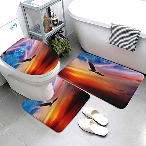 Eagle Flying In The Sky Print Rug Mats Pads Badvorleger Badteppich Set 3 Stück + Konturteppich + Toilettendeckelbezug – Bild 4