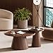 win2win Nesting Coffee Table Set of 2, Mid Century Modern Coffee Table with Wood Grain Veneer, Fluted Round Tea Table and End Table Set, Minimalist Center Tables for Living Room, Office, Walnut