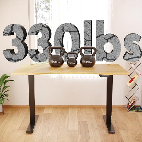 Image of FLEXISPOT E6 MAX Bamboo Dual Motor 48x24 Inch 3-Stage Heavy Duty Standing Desk, 330lbs Weight Capacity, Height Adjustable Desk w /Cable Management & Wheels (Solid Bamboo Curved Desktop + Black Frame)
