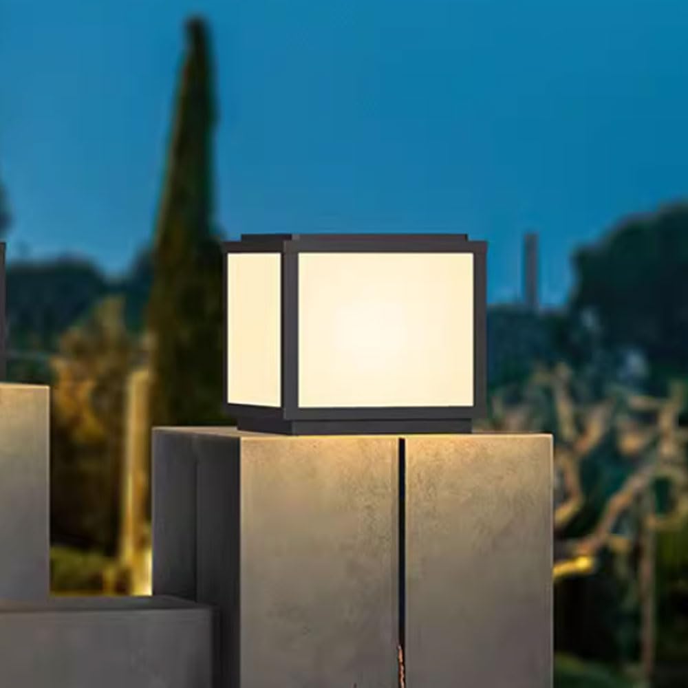YVAMNAD Modern Post Cap Light Outdoor Fence Deck Column Lamp IP65 Waterproof Outside Housing Landscape Path Lamp Aluminum Black Post Lantern Pillar Lighting For Porch Flat Surface Patio Garde