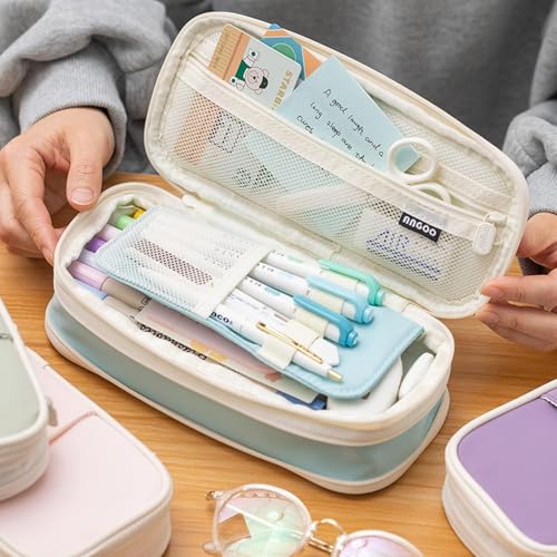 Image of Large Capacity Pencil Case Pouch, Cute Aesthetic Big Capacity Zipper Cases Pen Portable Office Stationery Makeup Bag, Desk Organizer for College Adults Women Men (Sky Blue)