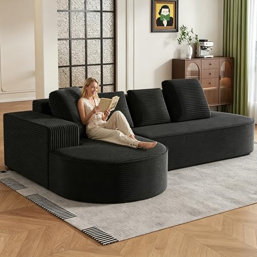 luckdect 265cm Canapé d'angle en L, 3-4 Places, pour Salon et Appartement, Canapé Modulaire avec Méridienne en Courbe, 4 Coussins, Canapé Compressé en...