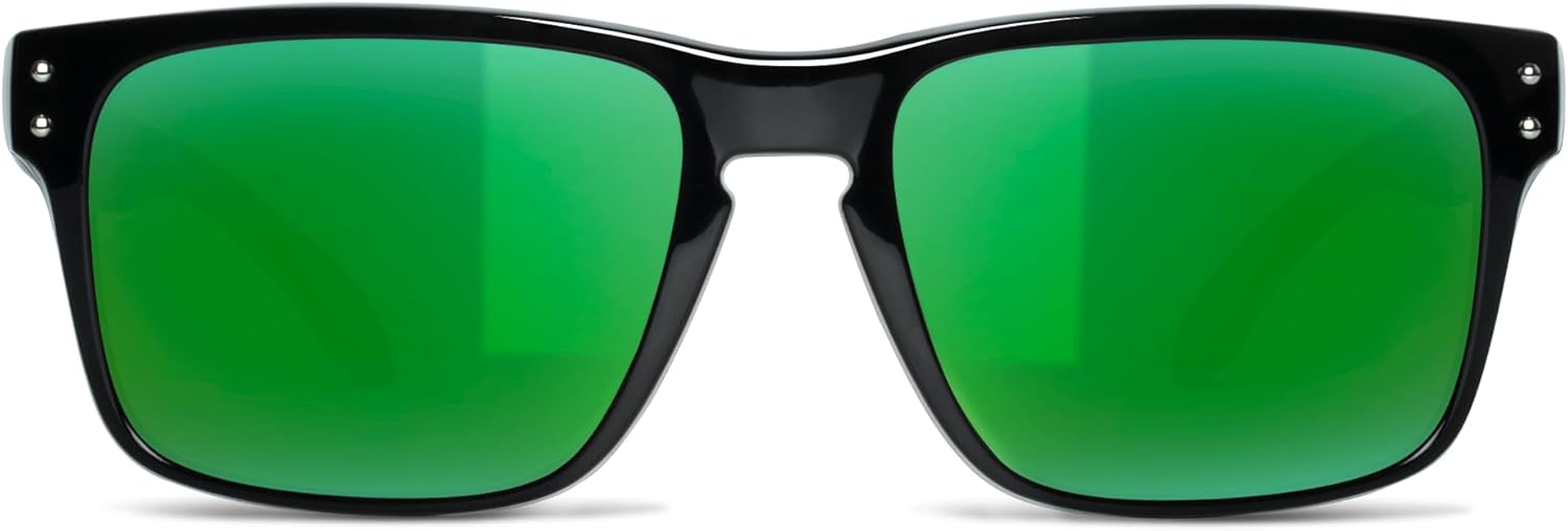 Bnus Unisex Corning Glass Sunglasses - Durable, Stylish (Glass Lens, Black Frame/Green Mirrored Lens Non-Polarized)