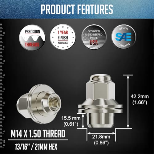 Image of Wheel Accessories Parts 10 Pcs M14x1.5 14x1.5 Thread OEM Style Lug Nuts 1.60 inch Long Chrome 13 /16 inch 21mm Hex Fits Toyota Tacoma Tundra 4Runner | 90942-A1007 | | 90942-01121