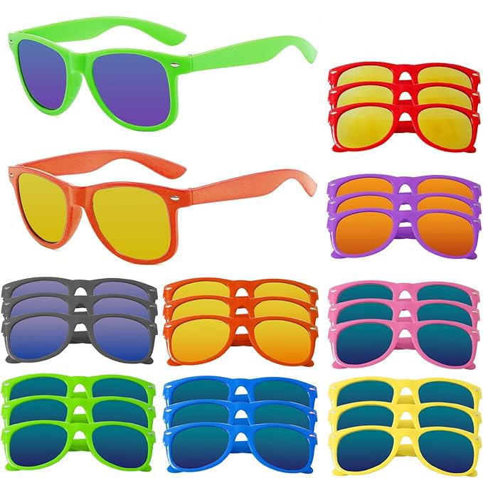 24 Pack Kids Sunglasses Bulk with UV Protection, Neon Party