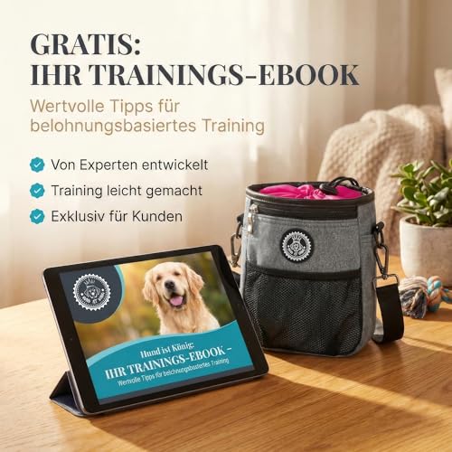 HUND IST KÖNIG Premium Leckerlibeutel für Hunde - der Alleskönner - Robuster Futterbeutel Hunde mit viel Stauraum für das Gassigehen & Hundetraining - mit Kotbeutelspender & Trainings-Ebook