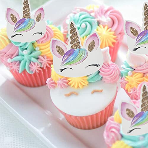 Unicorn Cake Topper Brozigo Happy Birthday Cake Toppers For Birthday Party, With 24Pcs Cupcake Toppers, One Big Golden Balloon And One Birthday Hat #TOP7