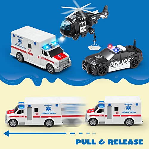 JOYIN Truck Toys for 3 4 5 6 7 Year Old Boys - Police Car Toy Set, Emergency Vehicle Playset, Friction Powered Car with Lights and Sounds, Birthday Gifts for Boys Girls Age 3-9 - image 6