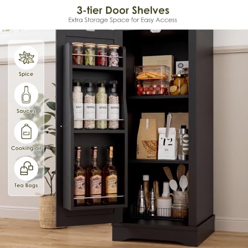 Image of 71 inch Tall Narrow Storage Cabinet with Reversible Doors, Small Pantry, Black