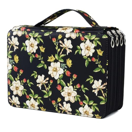 Image of YOUNGCOL 200 Slots Colored Pencil Case Color Pencil Organizer Storage Large Capacity Pencil Case (Black + Retro Flower)