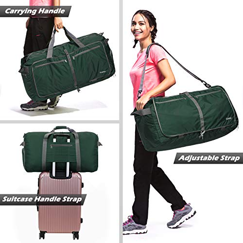 Gonex 100L Foldable Travel Duffle Bag, Extra Large Luggage Duffel with shoes compartment Blackish green