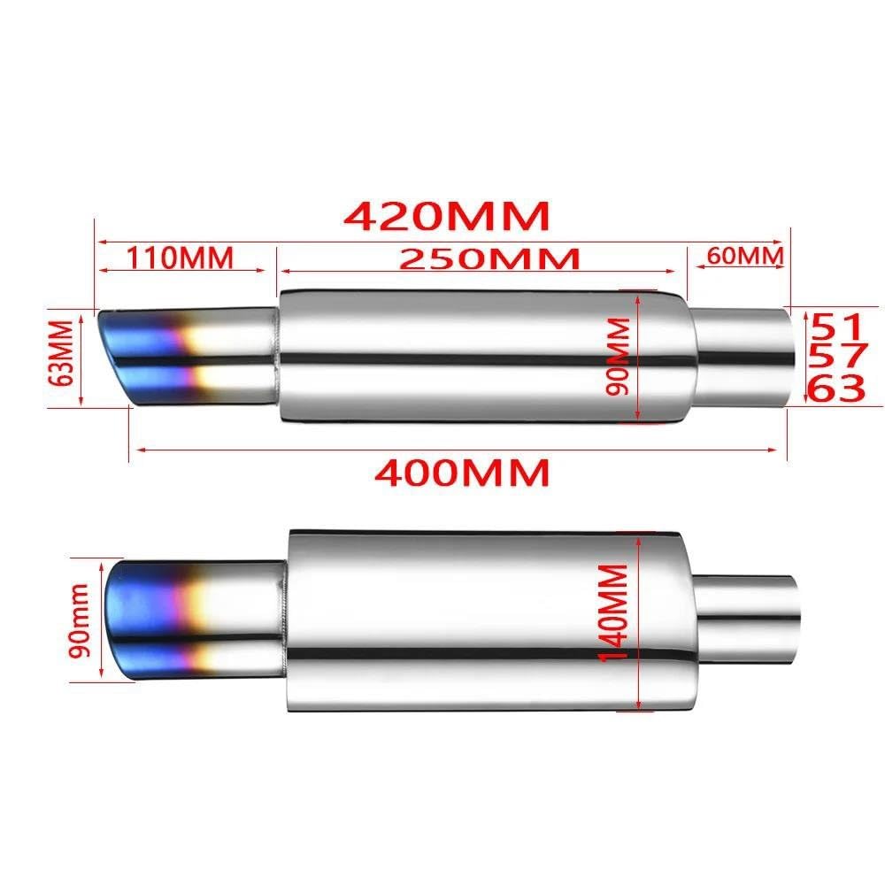 Terminale di Scarico Universale Ovale In Acciaio Inox 51 57 63mm Argento Scarico Silenziatori Sportiva Suono Auto Tubo Scarico Marmitta Coda(Straight 63MM 1)