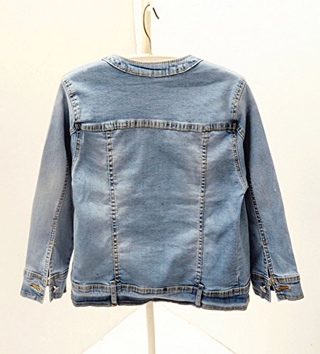 Trendy XU Washed Three Quarter Sleeve Stretch Collarless Short Jeans Coat2