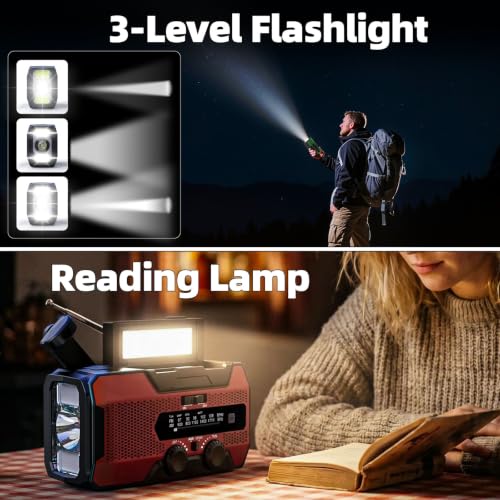 Solarbaby Hand Crank Emergency Radio,10000mAh Red NOAA Weather Radio,AM/FM Solar Radio with LED Flashlight, Reading Lamp & SOS Alarm, Survival Radio for Camping Hurricane Emergency - Image 4