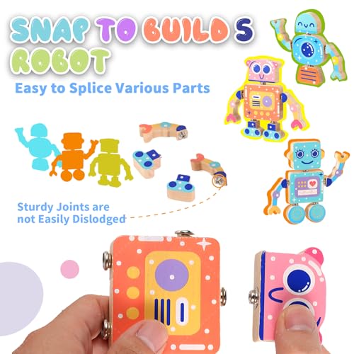 Hdsahdok Wooden Snap Together Building Toys, STEM Blocks Toys, 28 Pcs Robot Take Apart Toys Playset, Montessori Educational Fine Motor Skill Toy, Gift for 3 4 5 6 7 8 Years Old Kids - Image 3