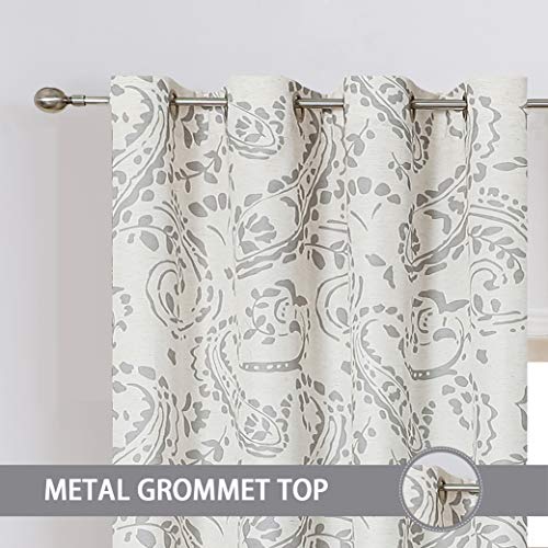 Ronaldecor Linen Window Treatment Sets Grommet Top Paisley Curtain Panels Traditional Style Floral Print Vintage Damask Drapes For Bedroom, 2 Panels, 52" X 84", Grey #TOP5